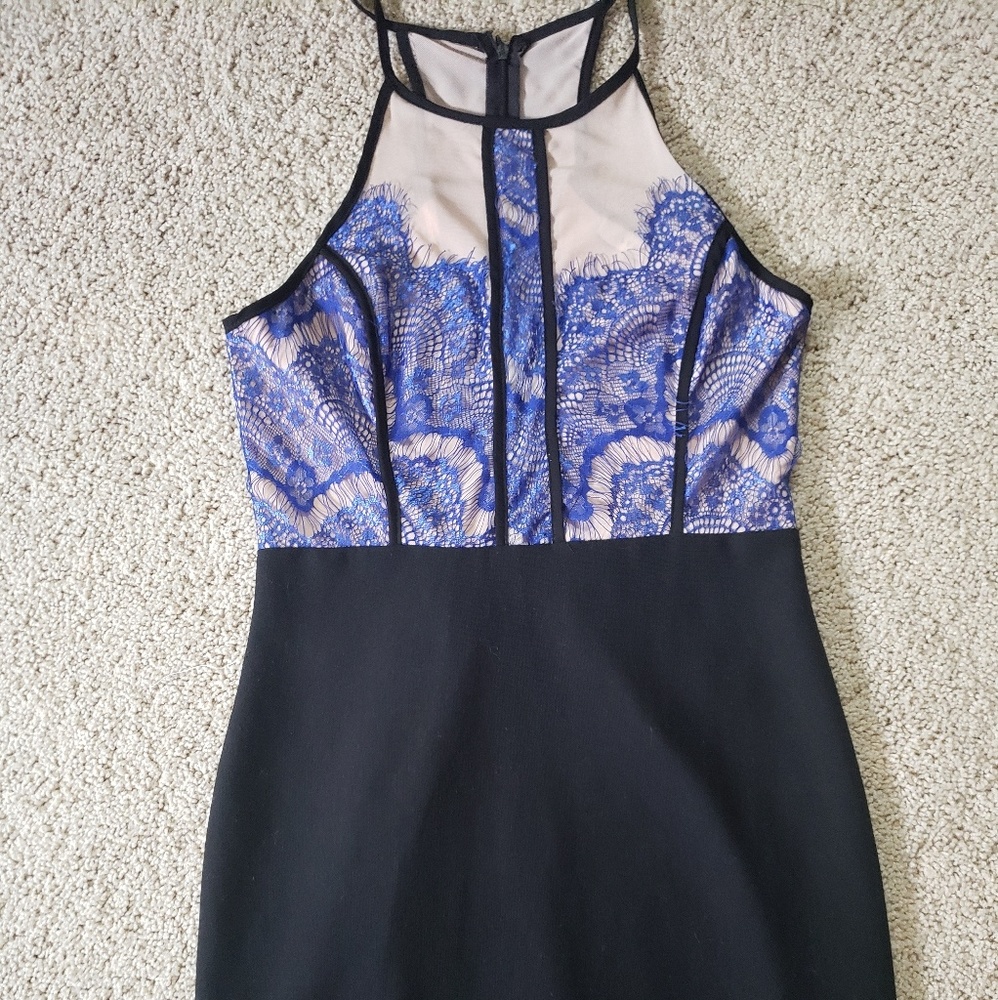 Lush Blue Eyelash Lace on Nude & Black Mini Dress